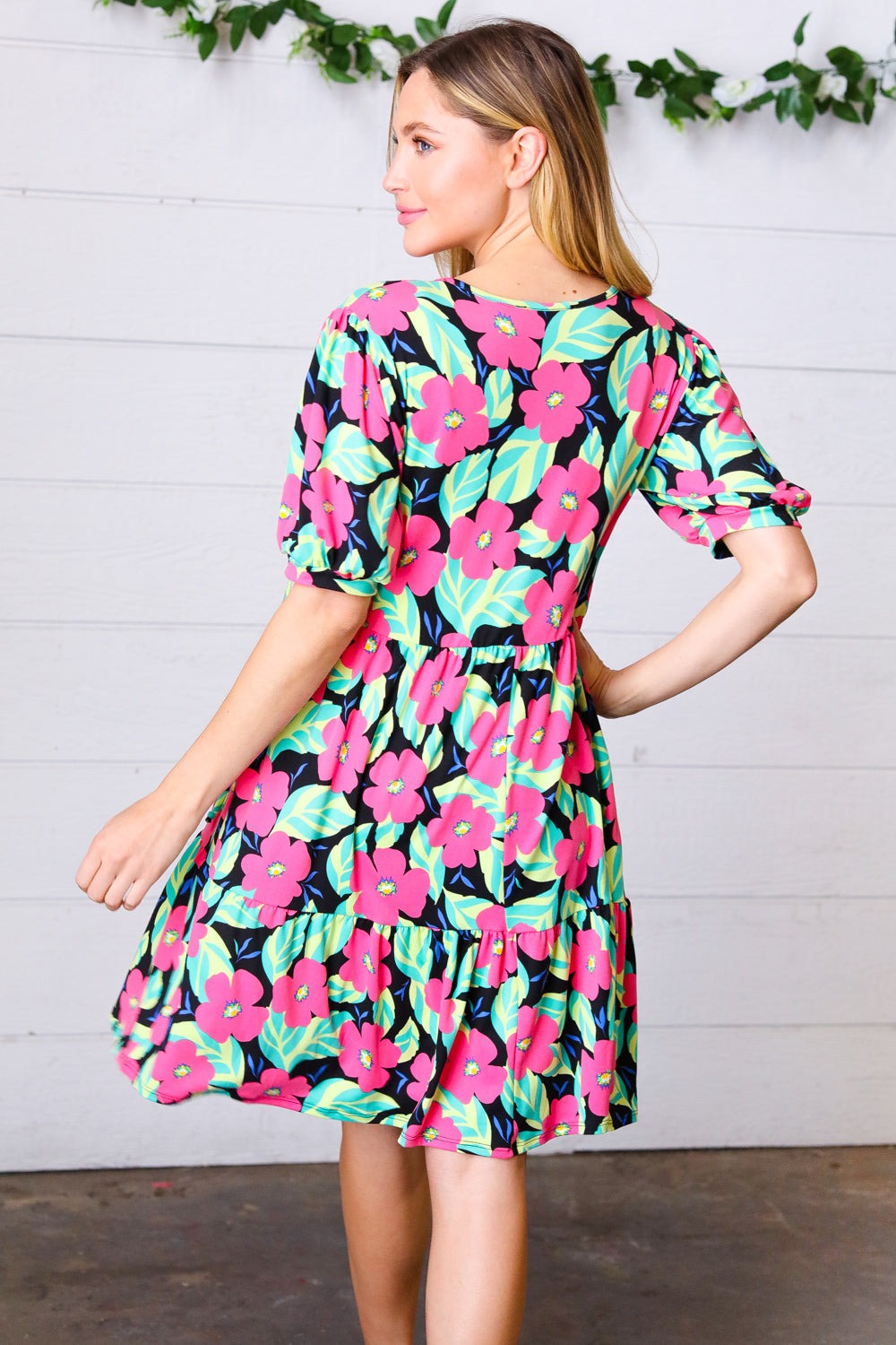 Multicolor Flat Floral Tiered Front Tie Pocketed Dress