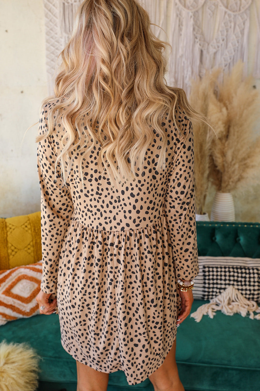 Leopard Long Sleeve Babydoll Dress