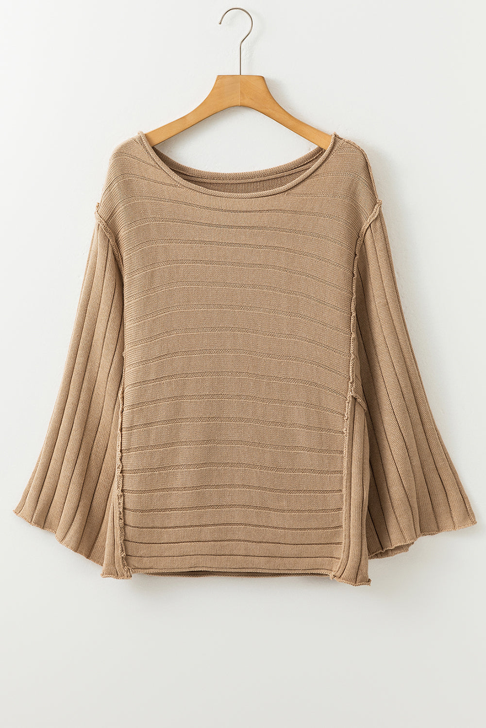 Brown Exposed Seam Ribbed Knit Dolman Top