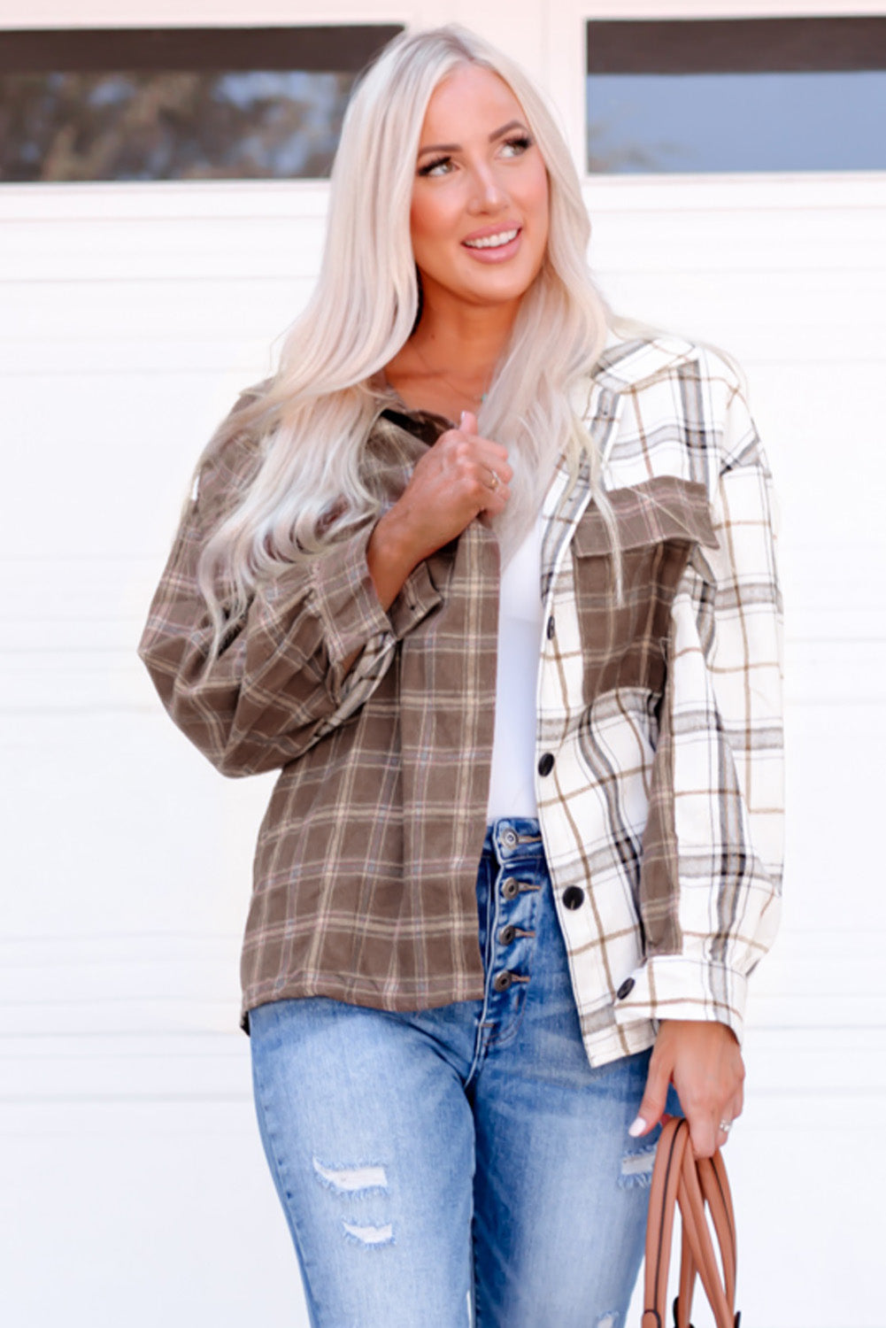 Brown Mixed Plaid Soft Oversized Shirt