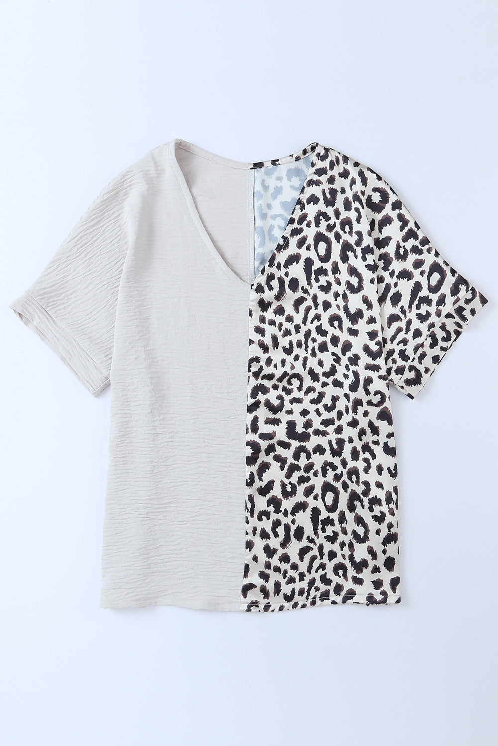 Khaki Contrast Leopard Color Block Blouse