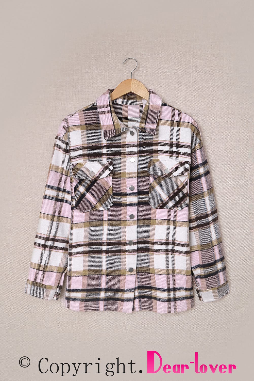 Pink Geometric Plaid Print Pocketed Shacket