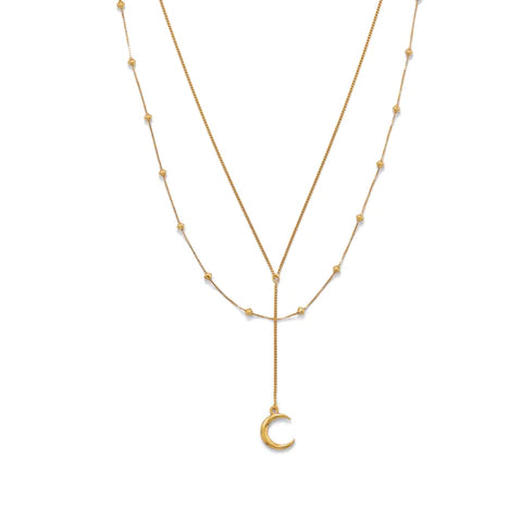 16" + 2" 14 Karat Gold Plated Double Strand Moon Necklace