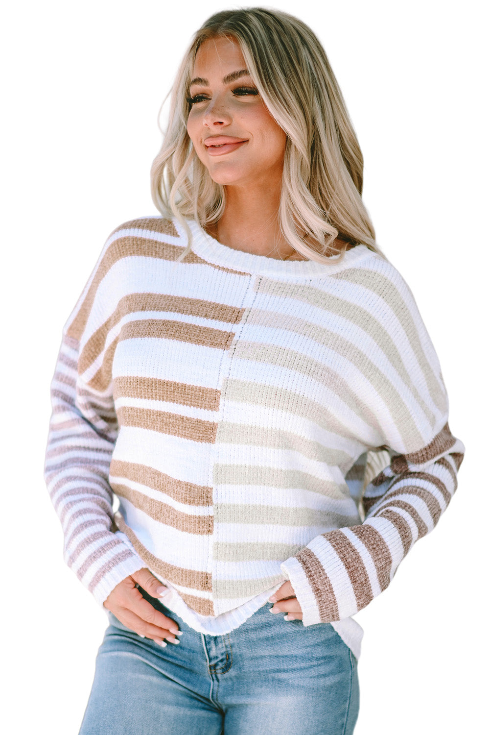 Stripe Blocked Drop Shoulder Slouchy Sweater