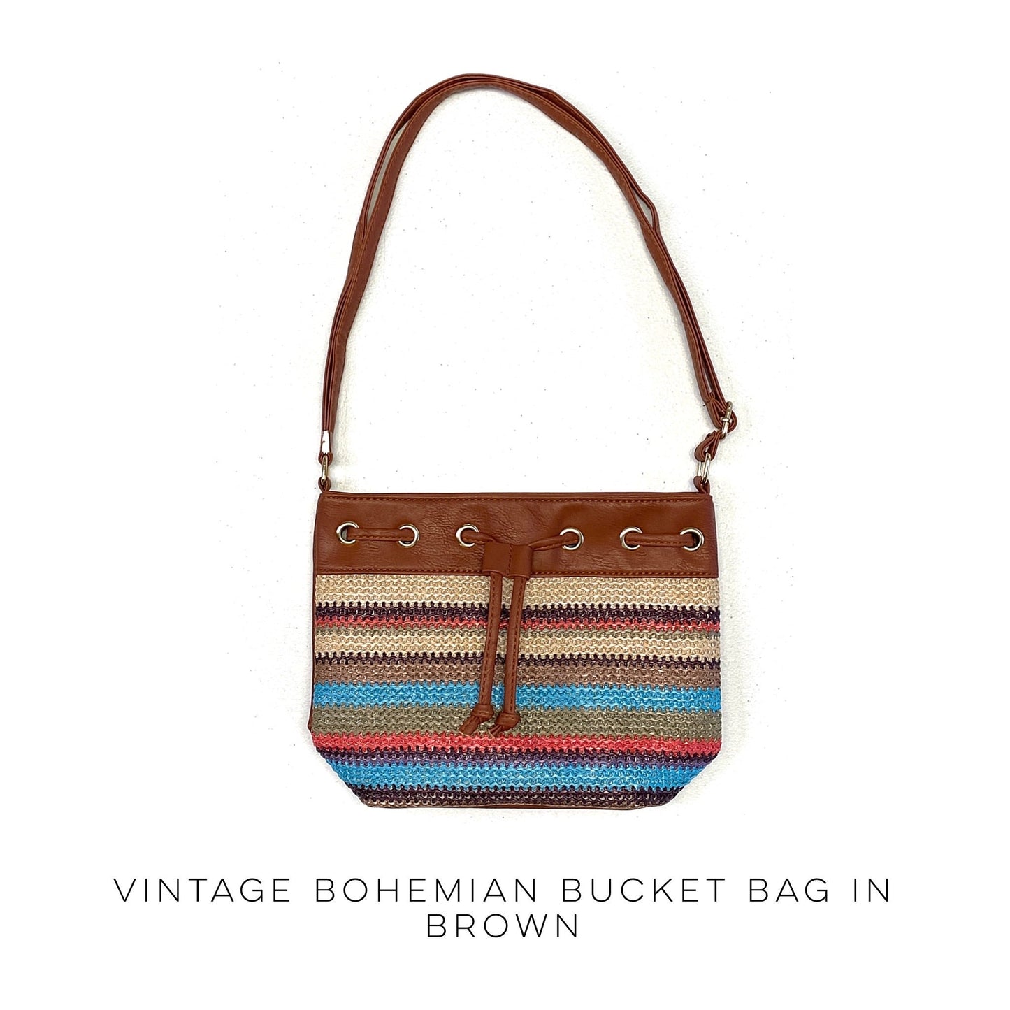 Vintage Bohemian Bucket Bag in Brown