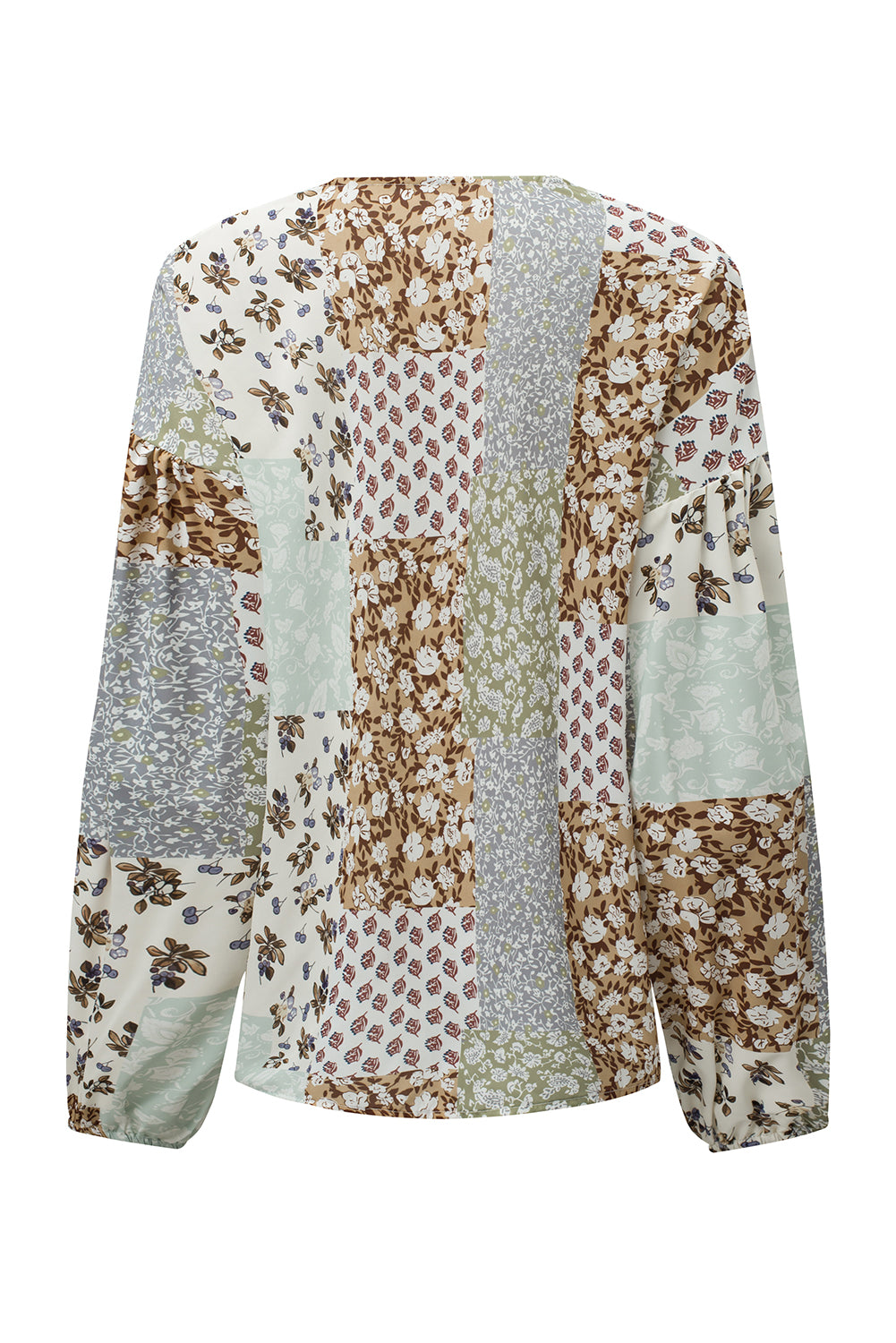 Multicolor Floral Patchwork Print Long Puff Sleeve Shirt