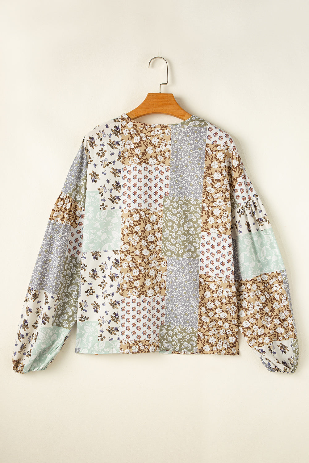 Multicolor Floral Patchwork Print Long Puff Sleeve Shirt