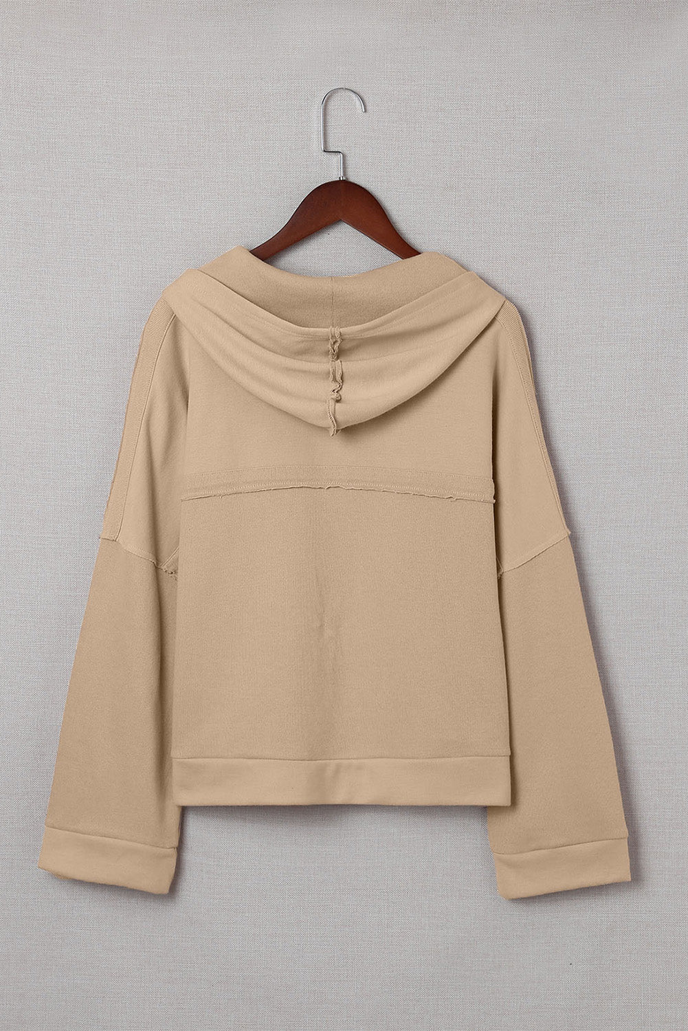 Khaki Casual Button Solid Patchwork Trim Hoodie