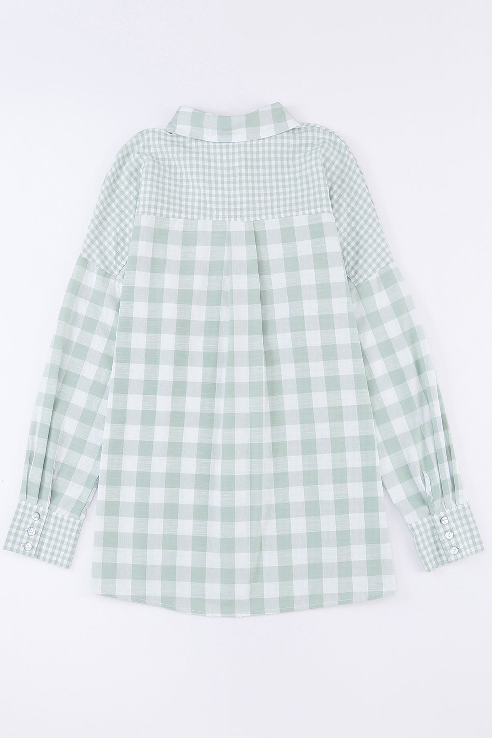 Green Mix Checked Patchwork Long Sleeve Shirt