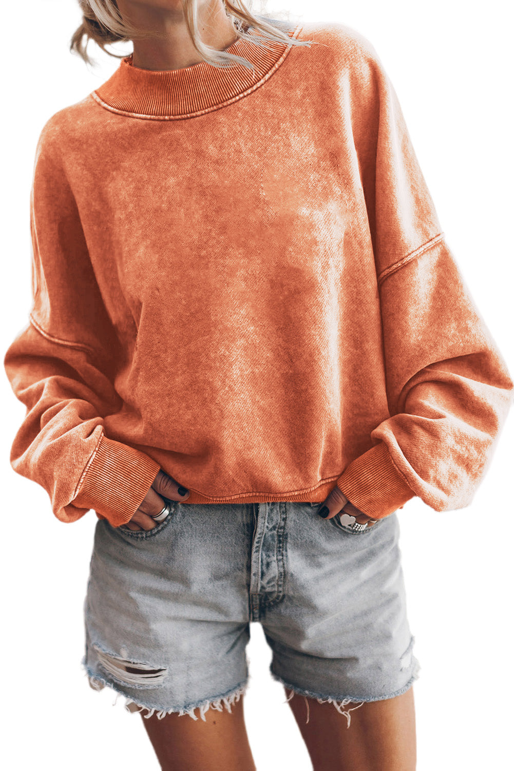 Orange Drop Shoulder Crew Neck Pullover Sweatshirt