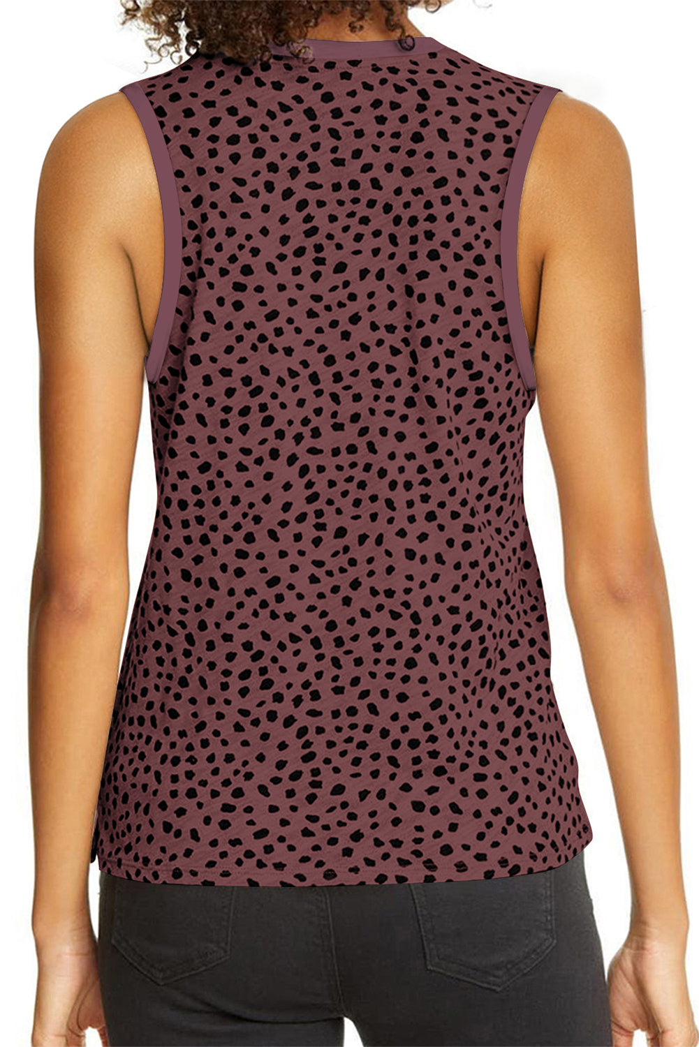 Red Leopard Print Round Neck Tank Top