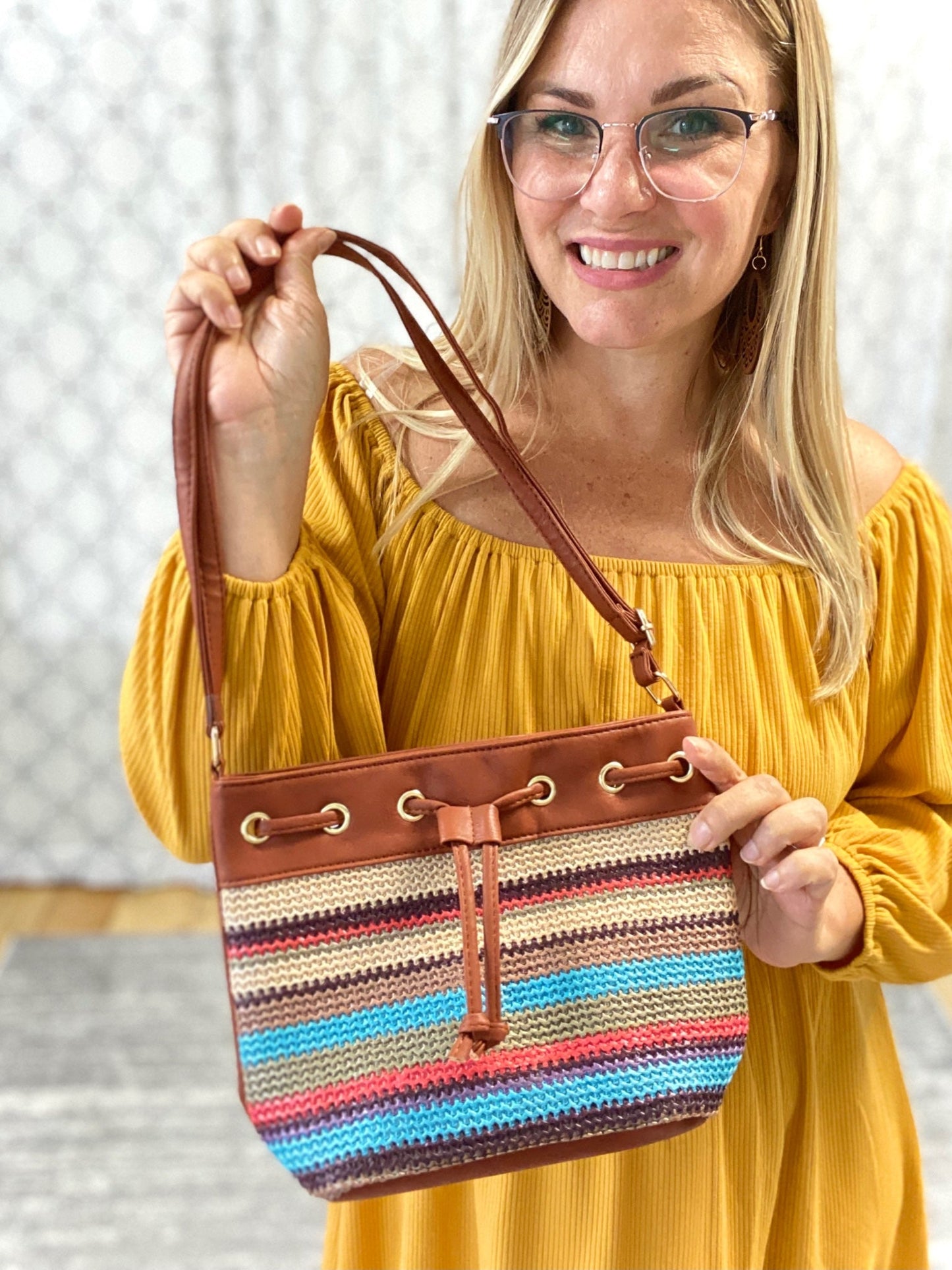 Vintage Bohemian Bucket Bag in Brown