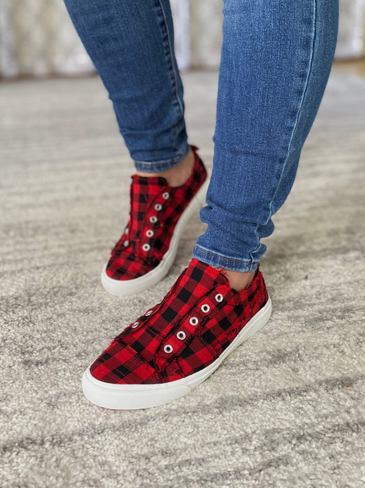 My Red Plaid Babalu Shoes