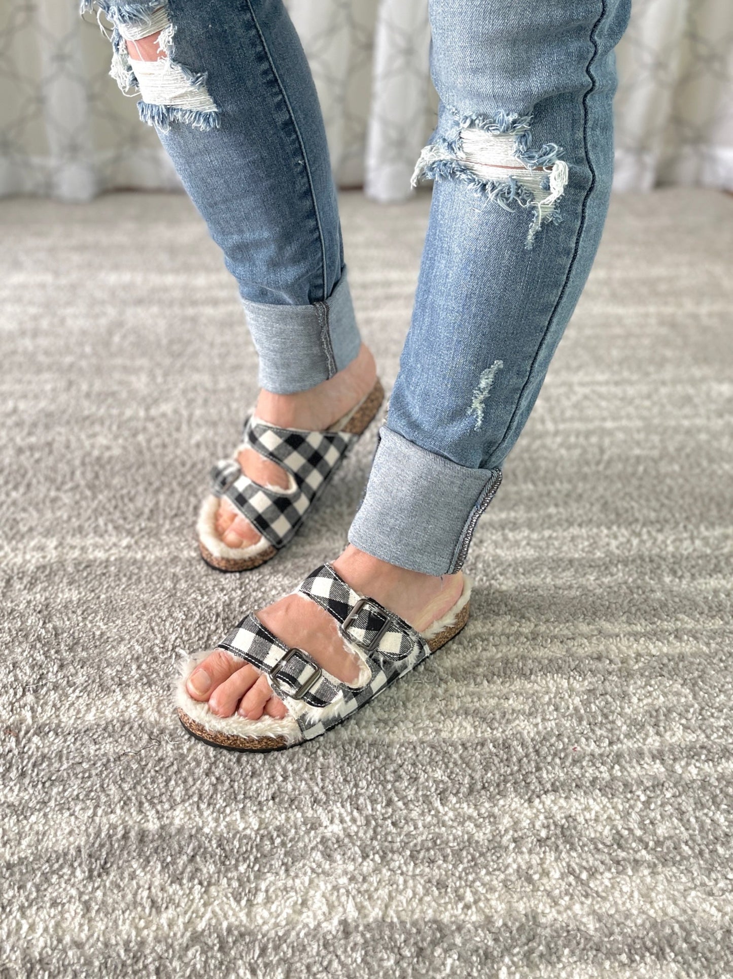 Laid Back Sandals in White Plaid