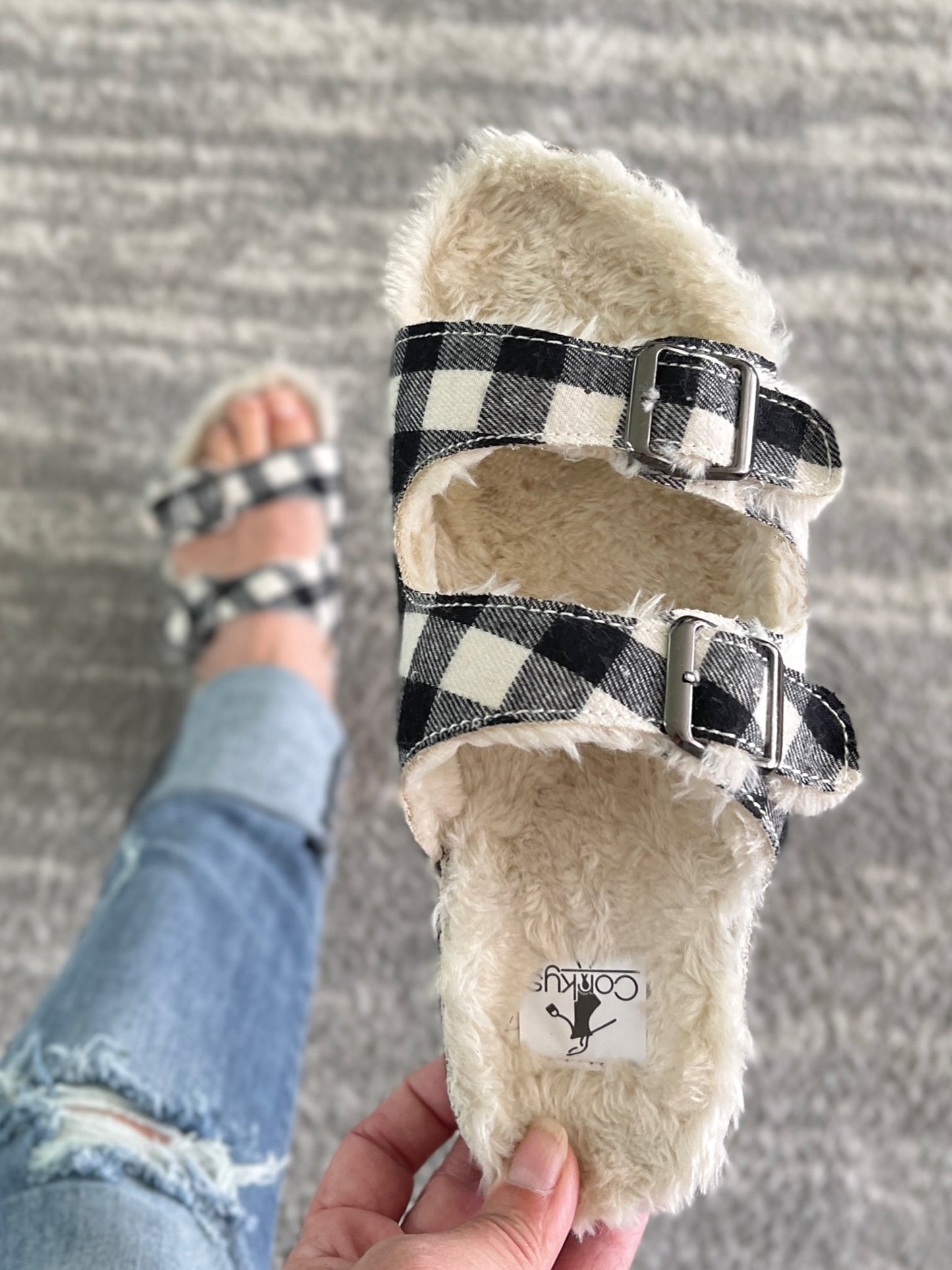 Laid Back Sandals in White Plaid