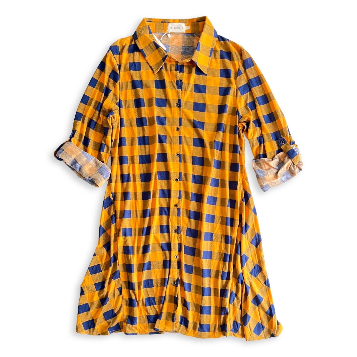 Lookin' Cute Plaid Shirt Dress in Mustard