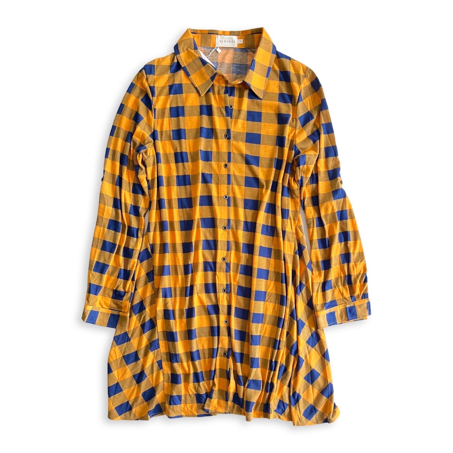 Lookin' Cute Plaid Shirt Dress in Mustard