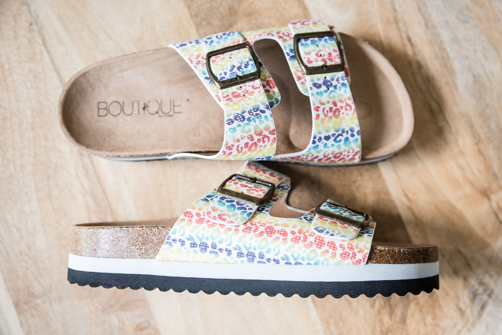 Beach Babe Sandals in Rainbow Leopard