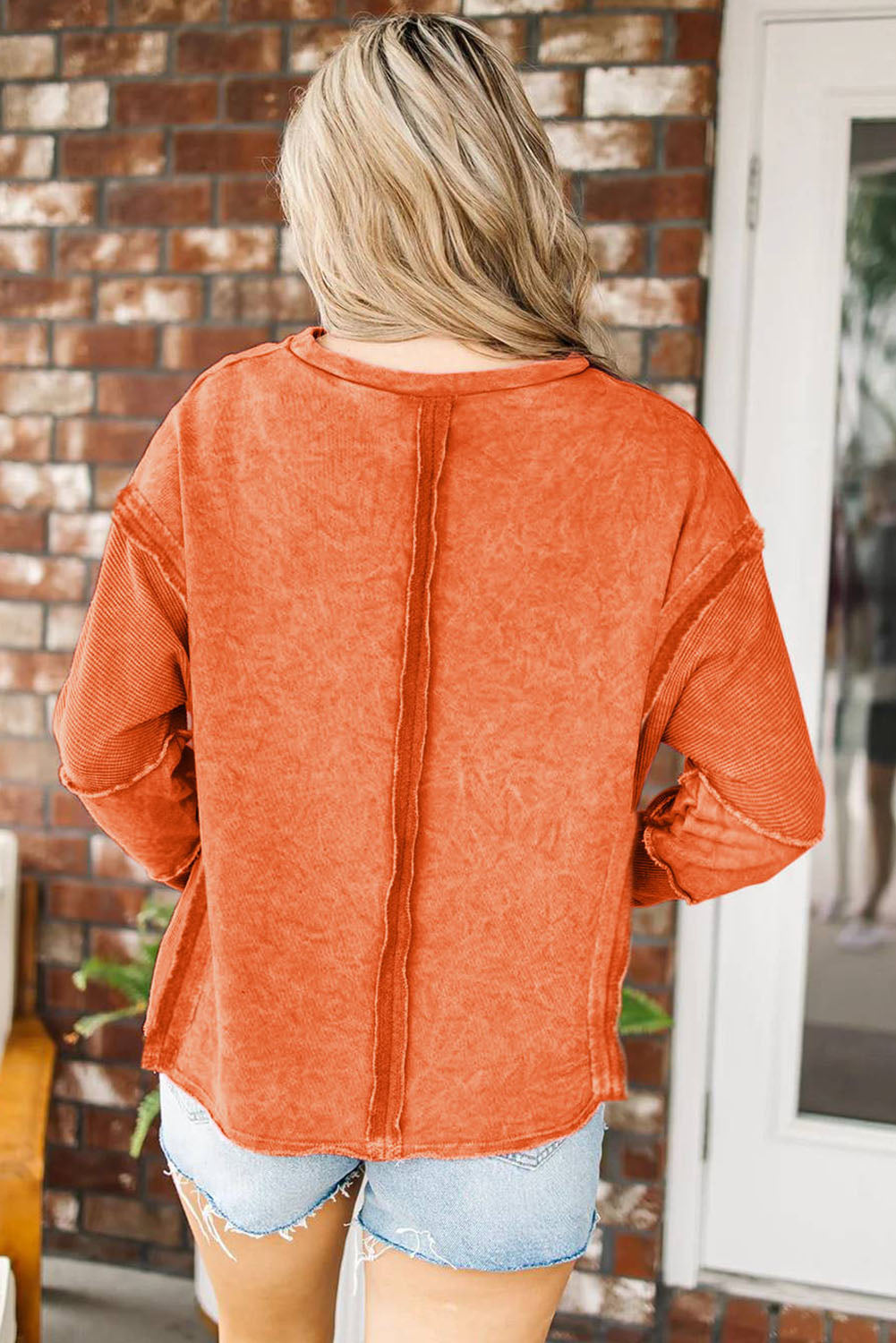 Orange Exposed Seamed High Low Raw Edge Sweatshirt