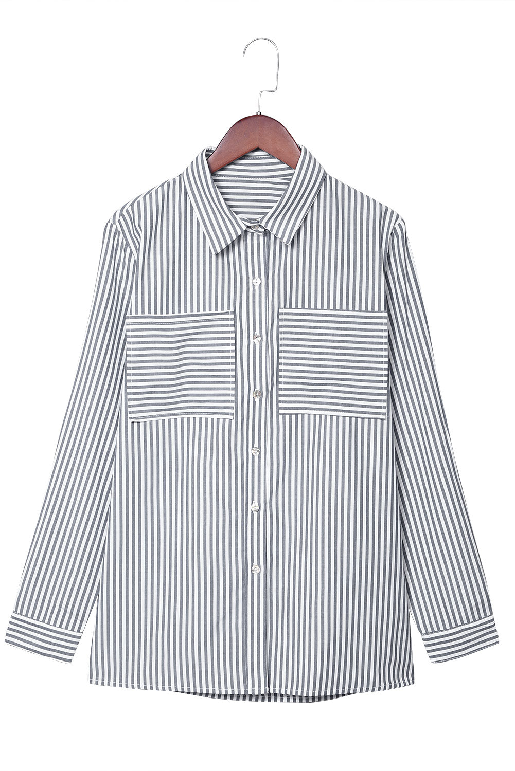 Striped Pocketed Buttons Long Sleeve Shirt