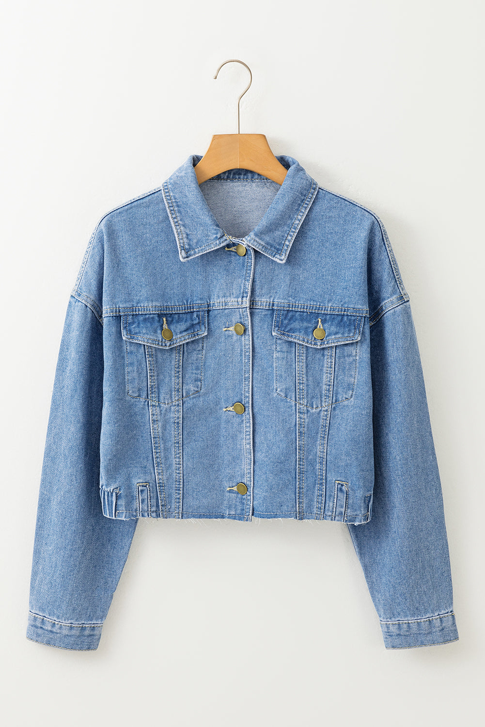 Sky Blue Medium Wash Chunky Cropped Denim Jacket