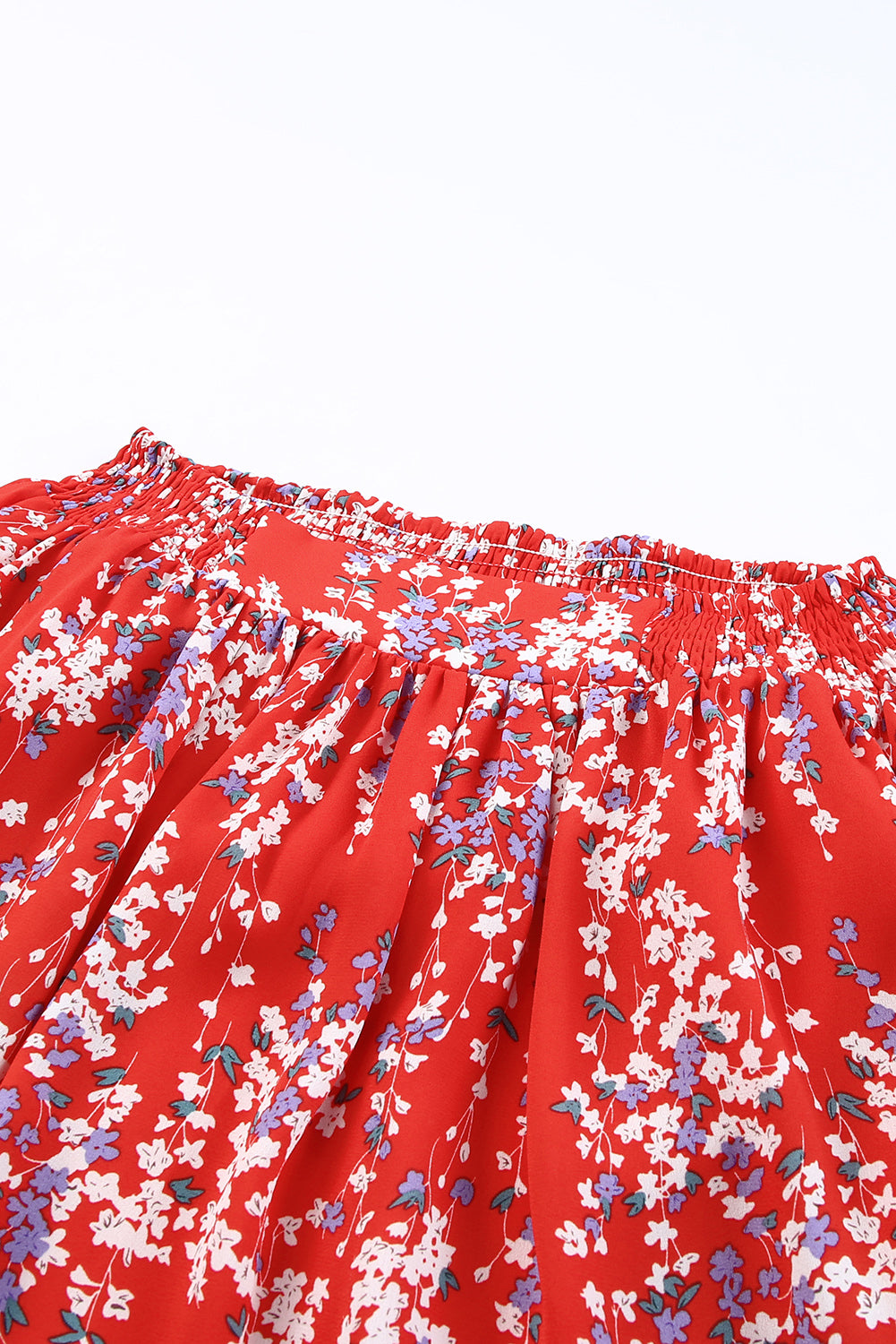 Red Multicolor Floral Ruffled Crop Top and Maxi Skirt Set