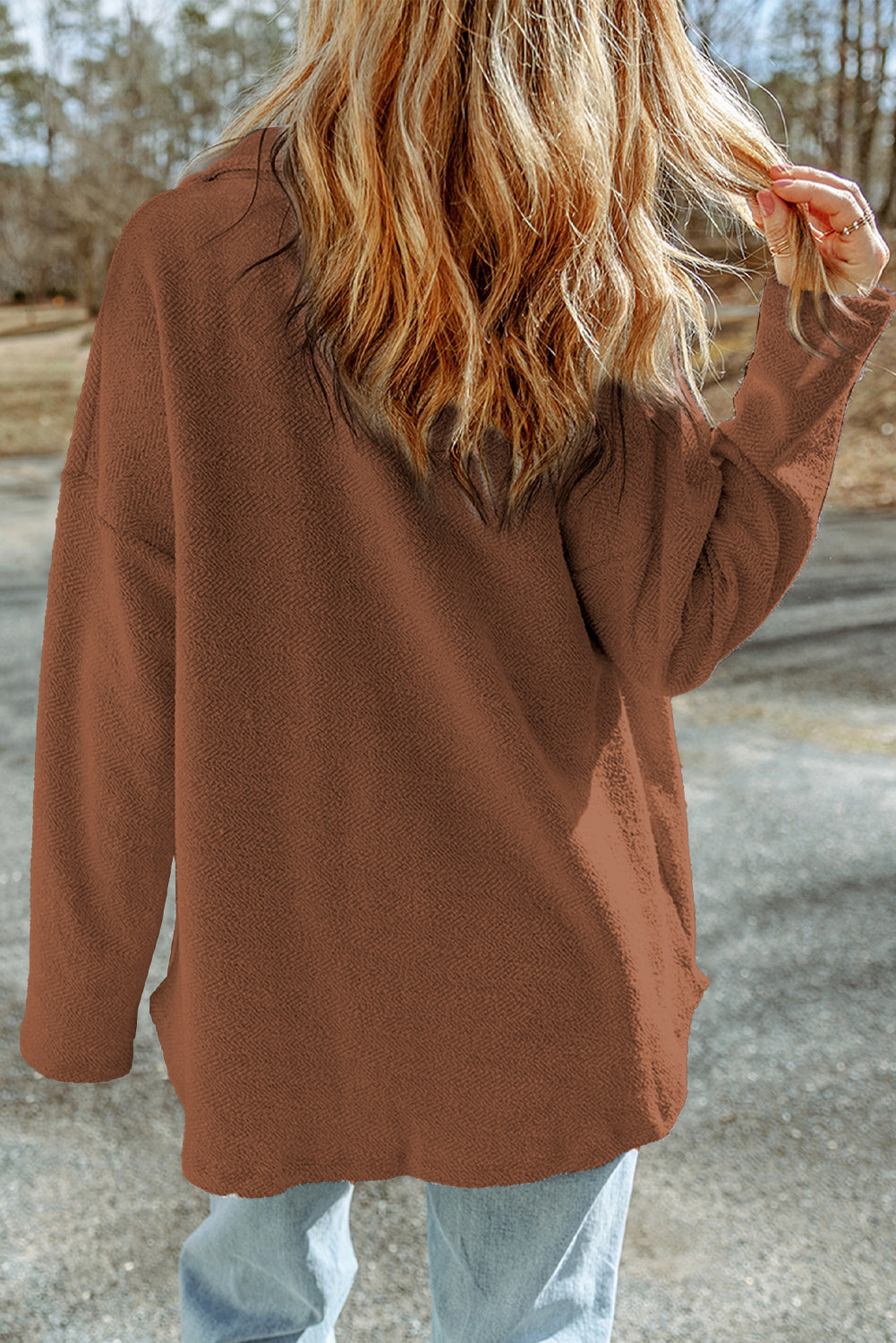 Brown Contrast Flap Pockets Relaxed Shacket