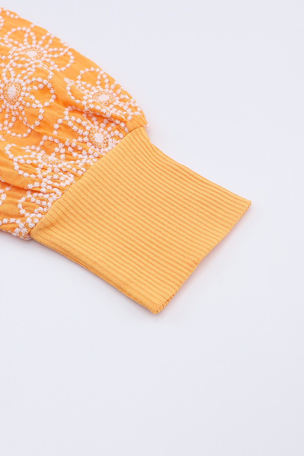 Yellow Flower Puff Sleeve Ribbed Knit Top