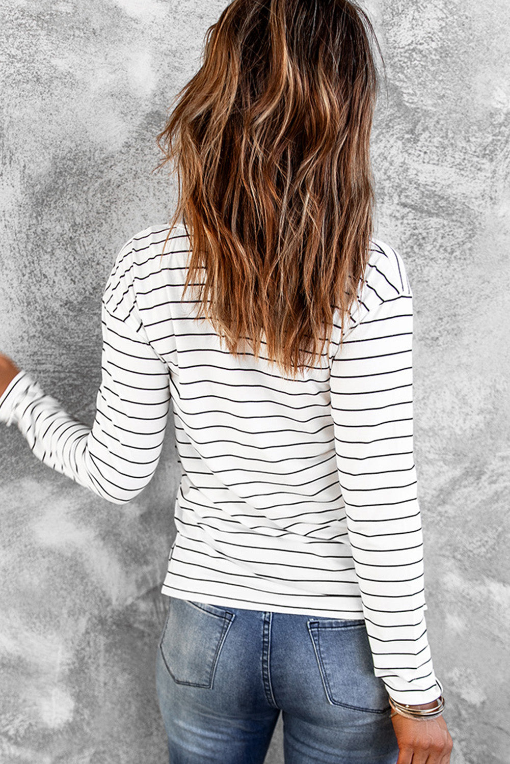 Striped V Neck Long Sleeve Top