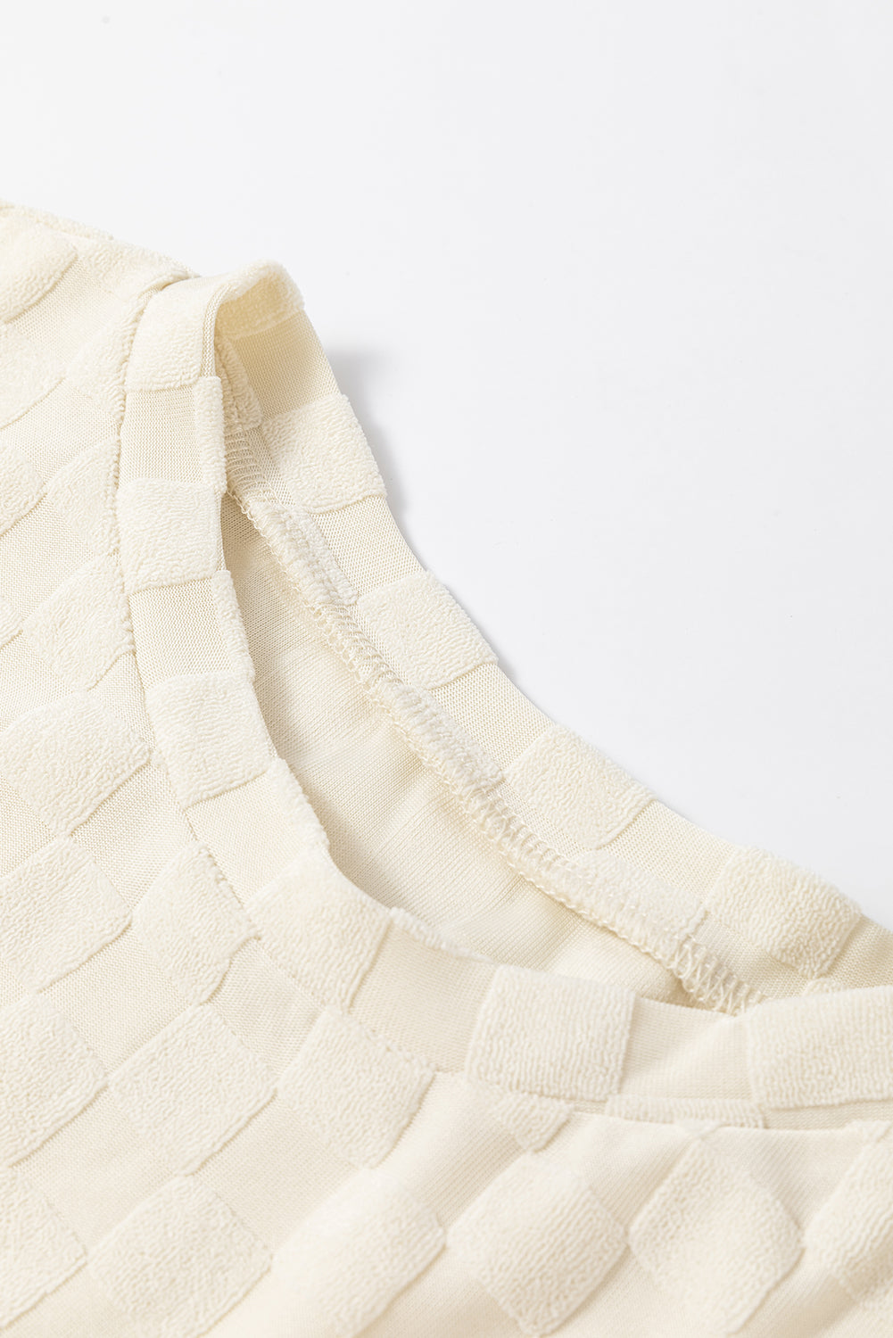 Beige Solid Textured Thumbhole Sleeve Top