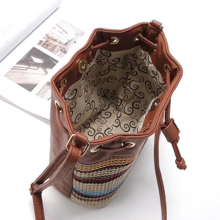 Vintage Bohemian Bucket Bag in Brown