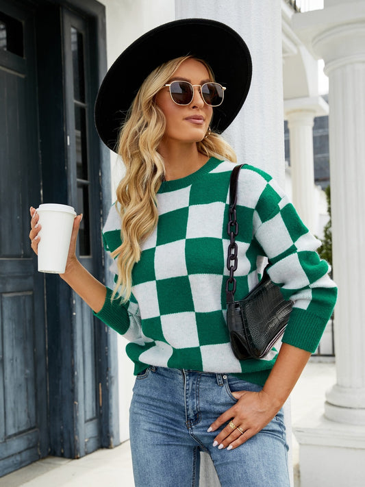 Checkered Round Neck Sweater