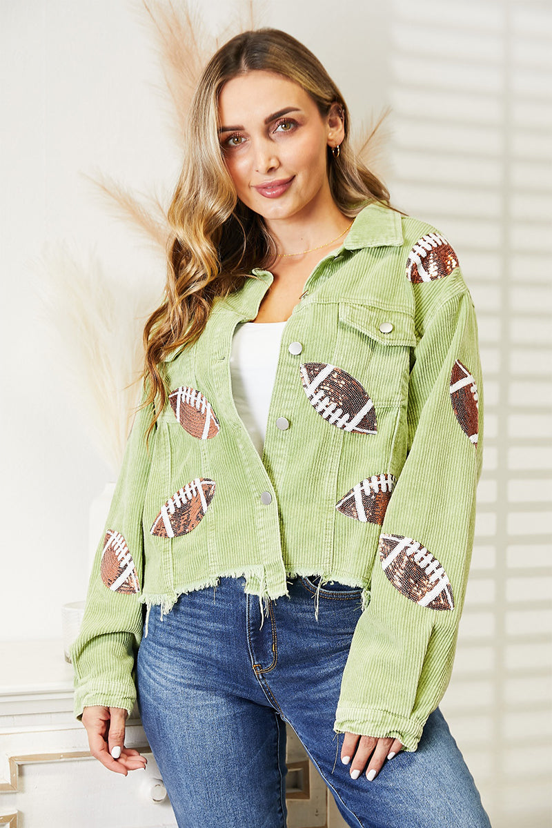 Football Patch Raw Hem Shacket