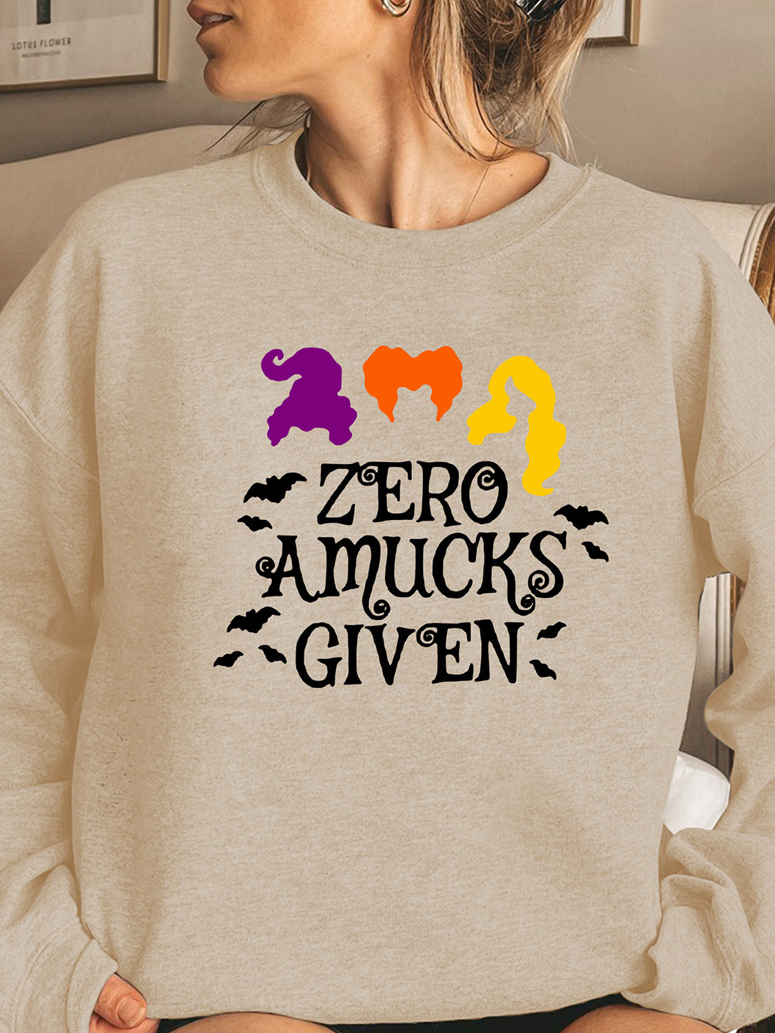 Full Size Round Neck Long Sleeve ZERO AMUCKS GIVEN Graphic Sweatshirt