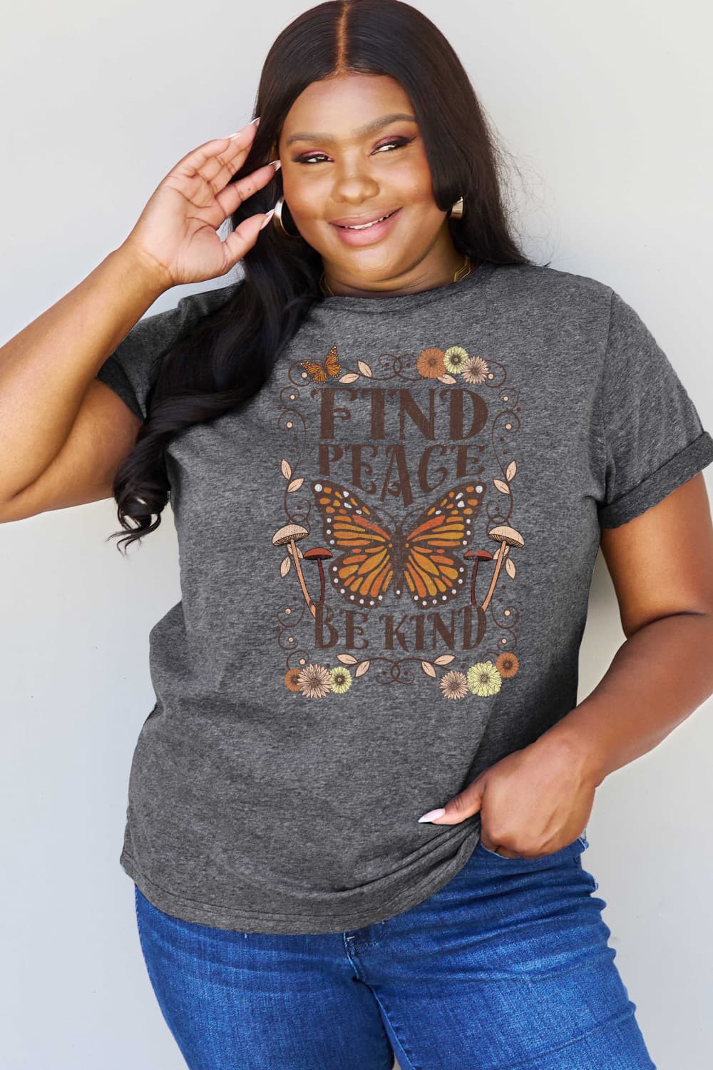 Simply Love Full Size FIND PEACE BE KIND Graphic Cotton T-Shirt