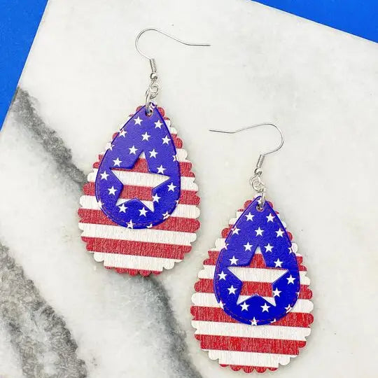 Stars & Stripes Layered Oval Dangle Earrings