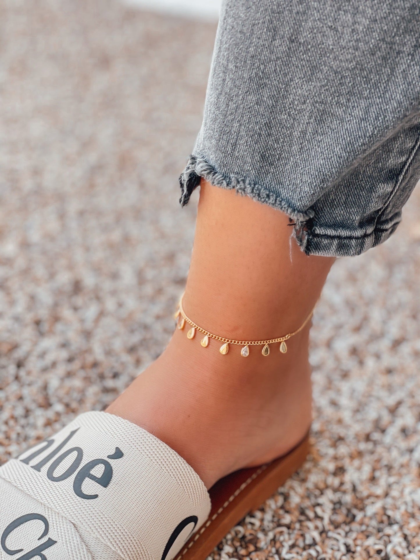 Cubic Zirconia Dangle Ankle Bracelets in Two Colors