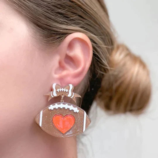 PREORDER: Heart Football Drop Earrings