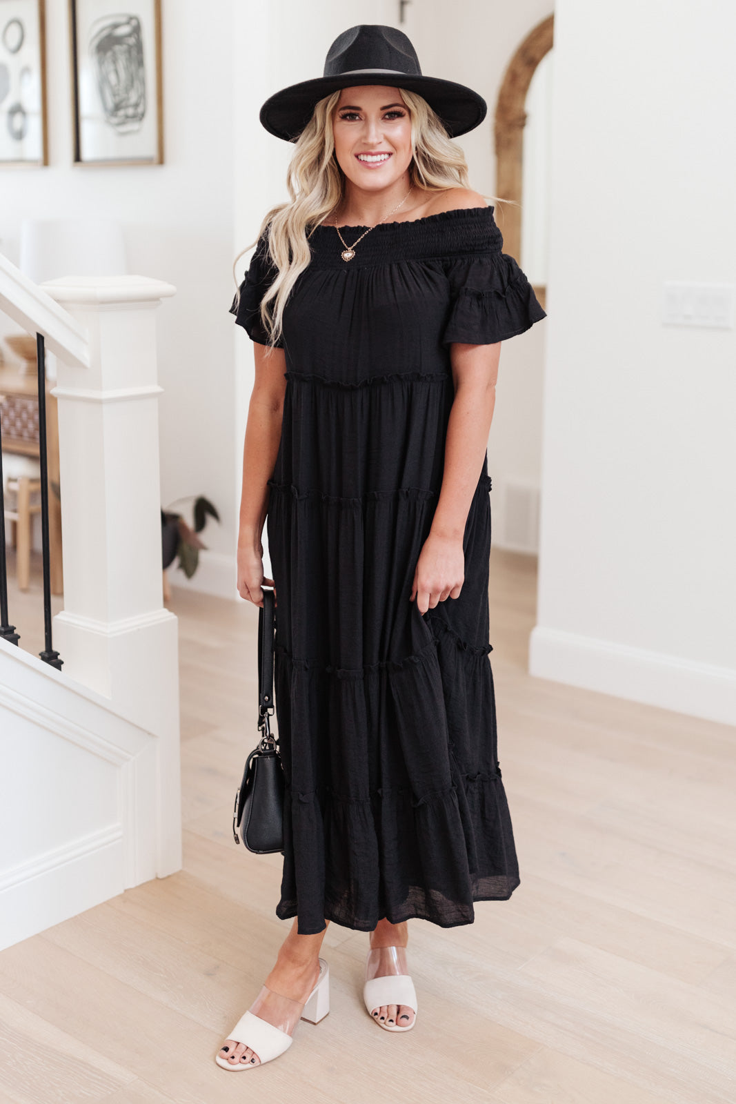 Olivia Tiered Maxi Dress in Black