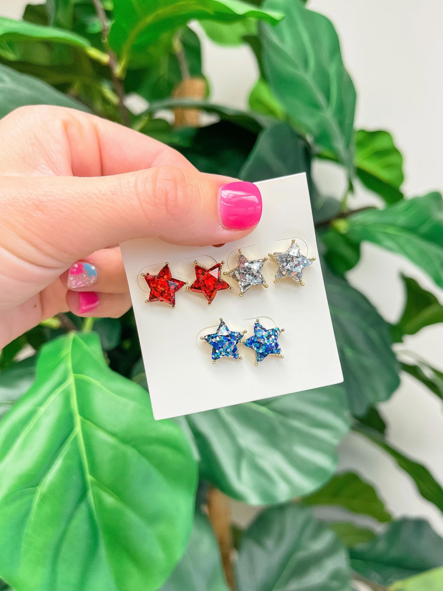 Patriotic Glittery Star Studs