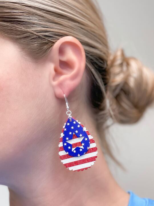 Stars & Stripes Layered Oval Dangle Earrings