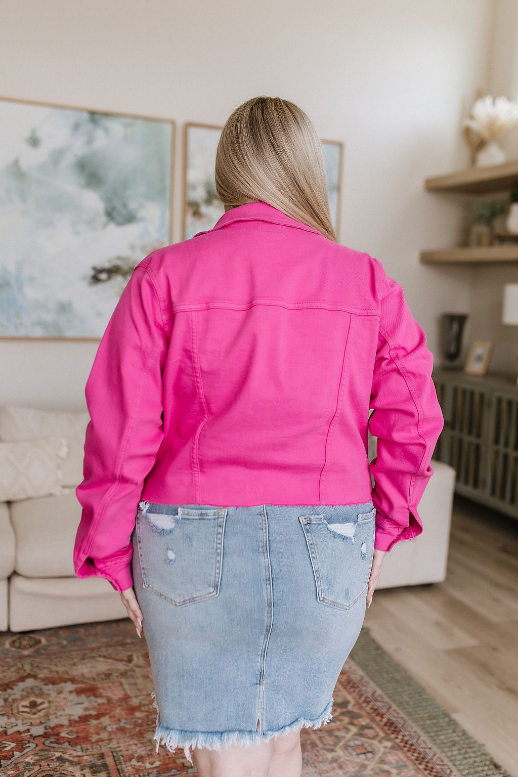 With a Whisper Denim Jacket in Hot Pink