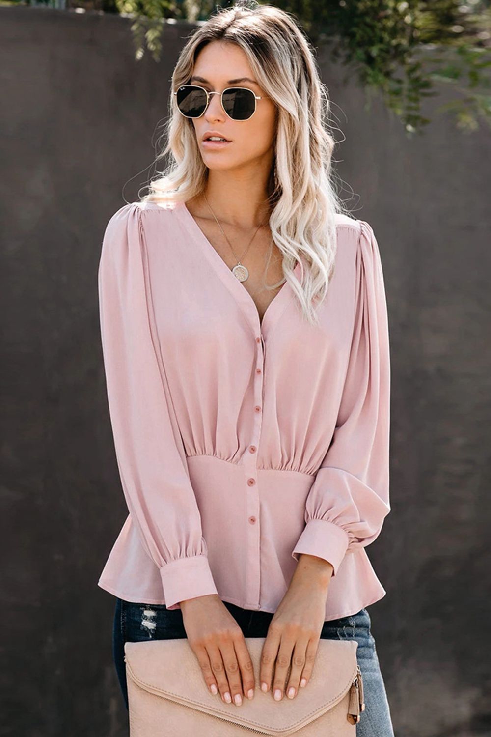 Buttoned Puff Sleeve Blouse