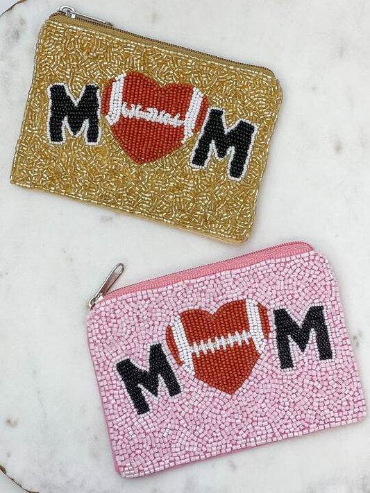 PREORDER: Football Heart Mama Beaded Zip Pouch In Two Colors